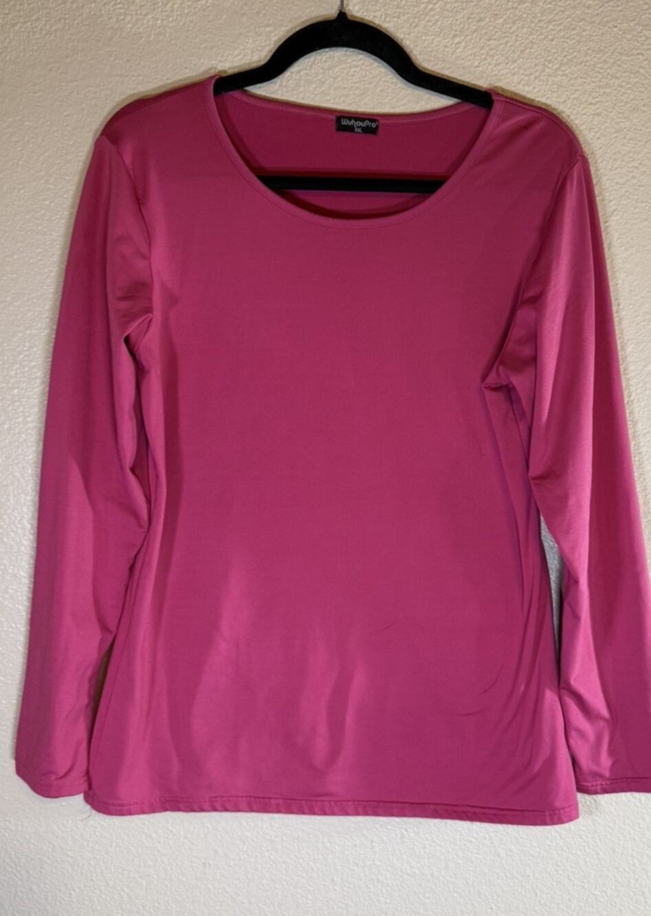 Wuhoupro Women's Plus XXL Pink Long Sleeve T-Shirt Fleece Lined Microfiber